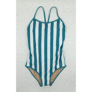 Kortni Jeane Striped Swimsuit Womens XS Green Strappy-Back Beachwear
